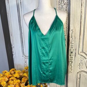 Ekouaer Elegant Green Satin Women's Cami Top